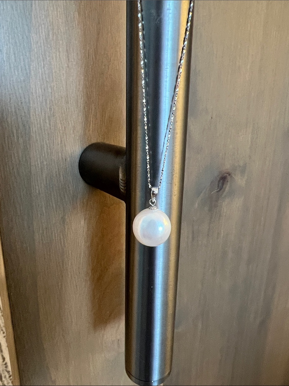 Silver Necklace with White Pearl Round Pendant
